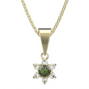 Pendentif en tourmaline naturelle taillée en forme de fleur avec accents de diamants, collier avec chaîne en or - Product Image 1