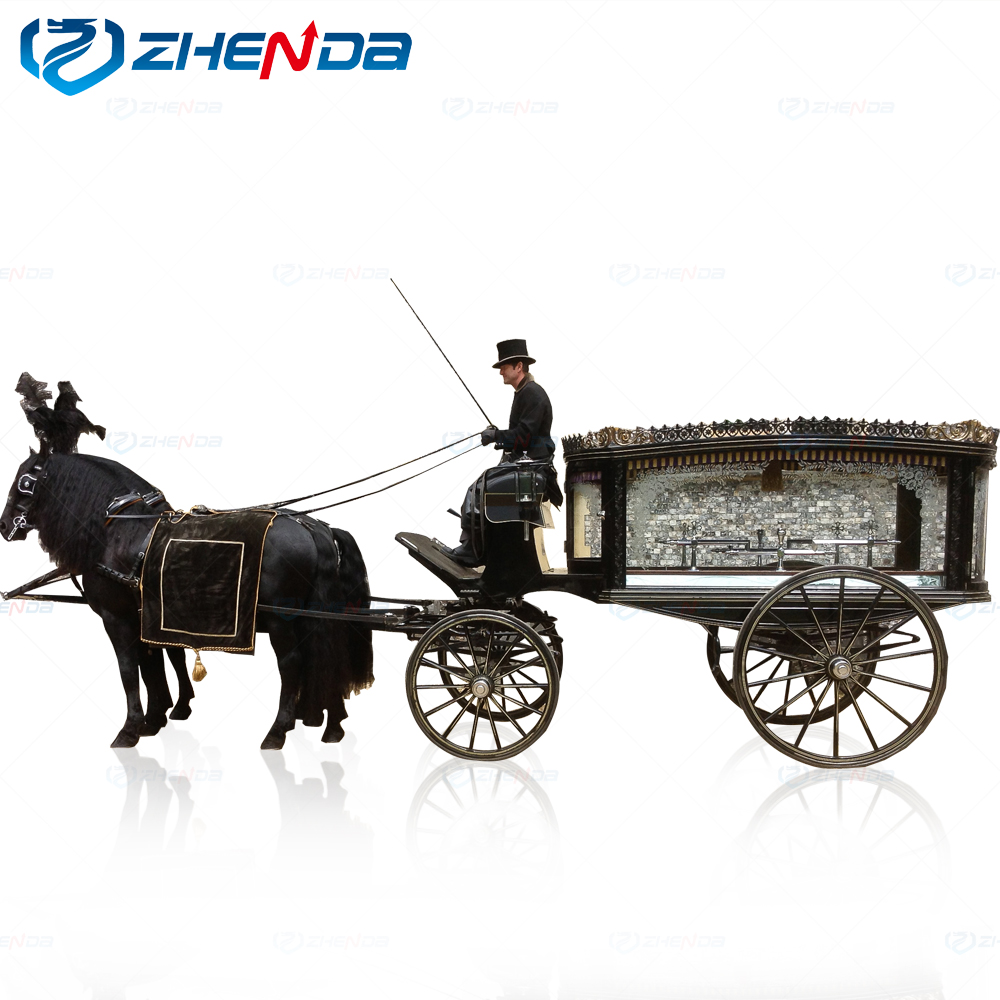 ガラスで覆われた黒い葬儀馬のハース電気馬車/馬で描かれた棺の