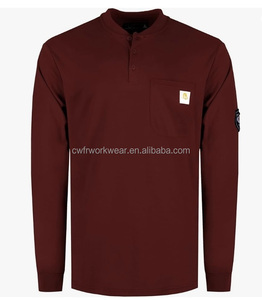 Venta al por mayor personalizado CAT 2 Soldadura seguridad resistente al fuego 100% algodón enclavamiento tejido ignífugo FR Henley camisas - Product Image 1