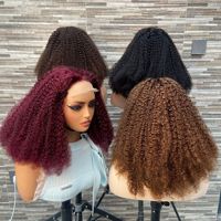 Perruque en cheveux humains premium Afro Kinky Curly avec closure en dentelle 5x5, 20 pouces, boucles serrées, texture naturelle crépue, multicolore