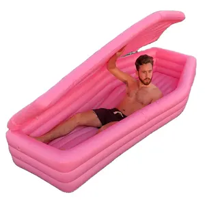 加厚聚氯乙烯粉色充气棺材泳池漂浮耐用塑料吹水游泳躺椅成人玩具