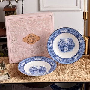 England Style Europe Modern Blue and White Round Ceramic Plates <b>Dinnerware</b> <b>Set</b> Customized Brand Dishes Portable <b>for</b> Gift - Product Image 2