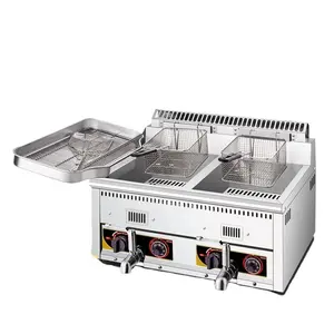 2 Tanks 24L Gas Diepe Rvs Friteuse Industriële Commerciële Met Timer Temperatuur Controller Brosted