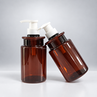 Bouteille Pompe en PET Ambré Personnalisée avec Logo, 500ml, Vide, pour Shampoing, Après-Shampoing, Gel Douche, OEM ODM Marque Privée, Vente en Gros