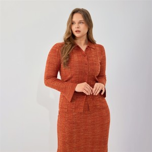 Conjunto de 2 Piezas de Ropa de Invierno para Mujer 2026, Talla Grande, Color Terracota, Estilo Casual, Cárdigan y <span class=keywords><strong>Falda</strong></span> de Punto, Estilo Diario Chic - Product Image 1