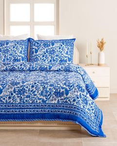 Colcha de Algodón Azul Jaipuri Razai, Estampada a Mano, Reversible, Suave y Cómoda - Product Image 3