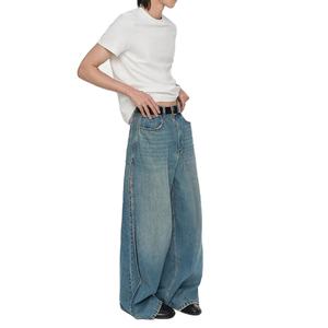 Wholesale Fashion Oversized Denim Pants <b>Men</b> High Street Baggy <b>Jeans</b> Wash Blue Korean Style Embroidered Loose Pocket Hole - Product Image 3