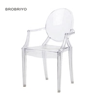 Chaises de mariage en gros de style turc pour la location, chaises Ghost grises transparentes avec accoudoirs, chaises de banquet en plastique pour mariage