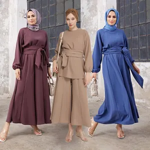 Custom islamic clothing casual muslim 2-piece pants set wholesale high quality work wear modest muslim pant and top set