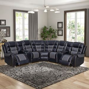 Juego de Sofás Seccionales Reclinables de Cuero Sintético Transpirable de 7 Plazas Frank Furniture |   Muebles Modernos de Lujo para Sala de Estar - Product Image 3