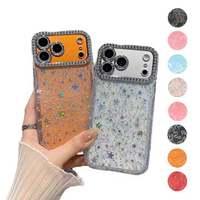 Étui de téléphone de luxe en TPU+PC antichoc avec décor en nœud papillon électro-plaqué et motif d'étoiles scintillantes 17/16/14/15/13/12/11 Pro Max Coque rigide