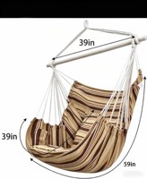 Fauteuil suspendu pliant portable avec barre de maintien, siège balançoire en coton avec coussins pour intérieur, extérieur, patio, jardin