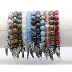 Fine jewelry bracelets natural stone beads bracelet wings charms natural gold obsidian beads bracelets