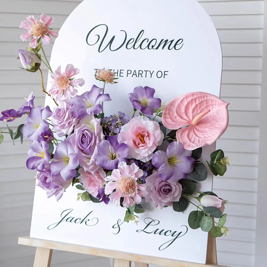 Suministros para planificación de eventos, flores de seda de alta calidad, señal de bienvenida de boda, colorete, Hortensia rosa, arreglo de flores