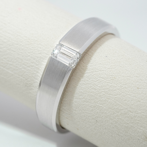Minimalist <b>Mens</b> <b>Emerald</b> Cut Lab Created Diamond Band 10K White Gold 0.3ct Channel Setting Ready To Ship Daily Wear Fine <b>Ring</b> - Product Image 2