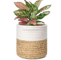 Panier de rangement rond de style bohème pour bureau, trois tailles, tissé à la main avec de la corde de coton rose, organisation de la maison, articles divers