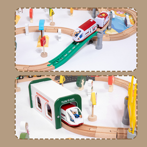 Juego de Tren de Madera de Lujo con Puente de Dos Pisos y Tren, Juguete Educativo Montessori para Edades de 2 <span class=keywords><strong>a</strong></span> 7 <span class=keywords><strong>A</strong></span>ños, <span class=keywords><strong>Escala</strong></span> 1:12 - Product Image 5
