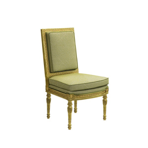 Chaise de salle à manger de style <span class=keywords><strong>Louis</strong></span> <span class=keywords><strong>XVI</strong></span> néoclassique français, sculptée à la main, dorée, en bois massif, rembourrée, pour la décoration de villa et de maison - Product Image 1
