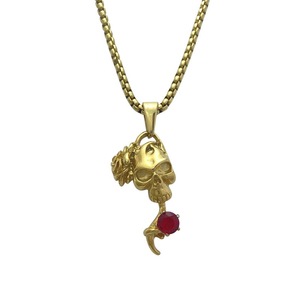 yunnique Skull Pendant <b>Necklace</b> Golden <b>Ruby</b> Inlay Claw Setting Hip Hop Fashion Jewelry - Product Image 1