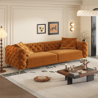 Canapé-lit convertible Chesterfield de luxe 3-en-1 orange, fait main, capitonné, assise profonde, avec lit gigogne