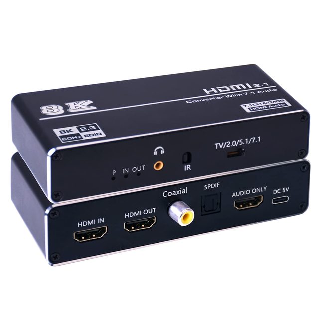 TV-link 8K 60HZ for Converter 1port HDMI2.1 Aluminum Alloy for Audio Extractor 7.1CH Coaxial Optical Toslink HDCP2.3 Atmos Black