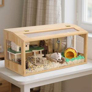 Ahşap <span class=keywords><strong>Hamster</strong></span> kafes küçük hayvan muhafaza ahşap <span class=keywords><strong>Hamster</strong></span> kafes cüce büyük akrilik <span class=keywords><strong>Hamster</strong></span> kafes ve Hideout ile habitatlar için - Product Image 1