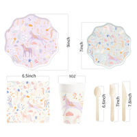 Ensemble de vaisselle jetable licorne, assiettes en papier, gobelets, couverts, vente en gros pour décorations de fête d'anniversaire pour enfants