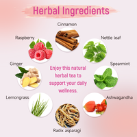 Tisane pour la fertilité féminine Chinaherbs Private Label, à base de plantes, végane, framboise, gingembre, menthe verte, ashwagandha, bien-être hormonal