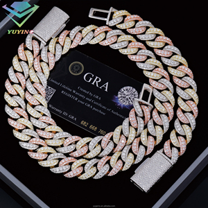 Cadena de eslabones cubanos para hombre, tricolor en oro rosa y plata S925, con incrustaciones de diamantes de moissanita VVS en relieve, de tres tonos, joyería - Product Image 3