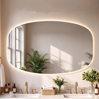 Miroir LED anti-buée de forme ovale, sans cadre, pour salle de bain, éclairage HD à 3 couleurs, gradation progressive, directement de l'usine