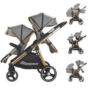 Poussette pliable 3-en-1 pour bébés et tout-petits, siège <span class=keywords><strong>auto</strong></span> double pour jumeaux, landau de voyage pour nouveau-nés, vente en gros - Product Image 3