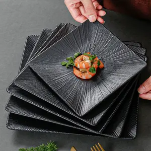 Wholesale Black Unique Plastic Cutlery Set Matte Square Melamine Dinner Plates For Restaurant