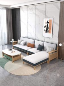 Solid <strong>Wood</strong> <strong>Frame</strong> Living Room Fabric Sectional <strong>Sofa</strong> Set Simply Designed for Apartment or Hotel Use Upholstered - Product Image 4