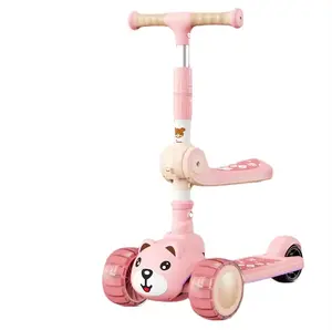 Ucuz fiyat pembe kırmızı mavi renkli moda bebek scooter ile 3 flaş tekerlek