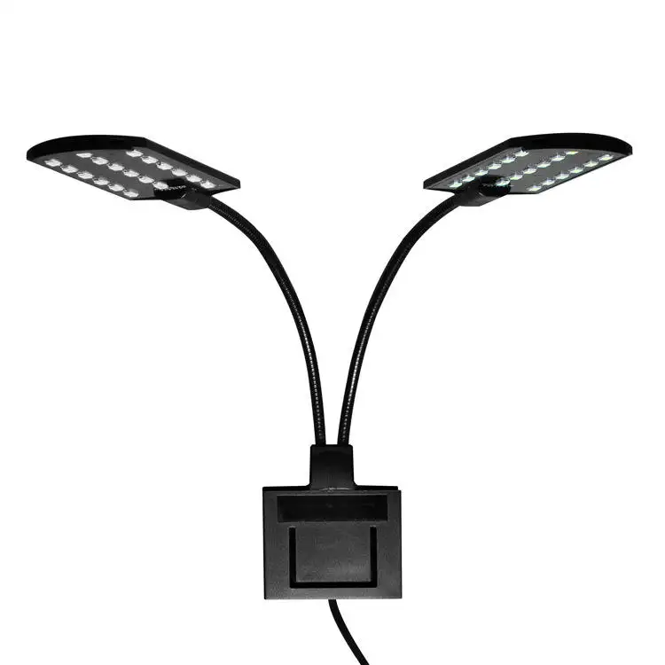 Lampu Akuarium Kepala Ganda LED, Cahaya Klip LED Tangki Ikan X7 10W Colokan Us Hitam