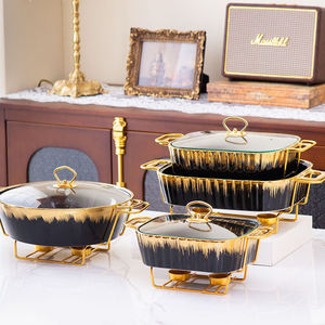 Haute qualité De Luxe Or Ovale Forme Casserole En Céramique <span class=keywords><strong>Buffet</strong></span> Réchauffeur De Nourriture Conteneur Pot À Soupe Avec poignée - Product Image 5