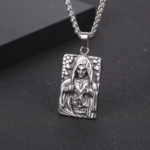 Titanium Steel Skull Reaper Pendant Necklace Men's Hip Hop <b>Cross</b> Charm SP893 - Product Image 2