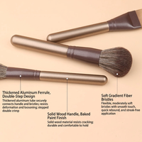 Set Kuas Makeup 12 Buah, Kuas Serat Sintetis Lembut, Gagang Kayu, Kit Kuas Wajah dan Mata untuk Pemula