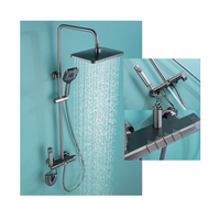 Ensemble de robinetterie de douche moderne à touches de piano, pommeau de douche pluie 12 pouces à jet doux, douchette à main haute pression, barre coulissante pour salle de bain