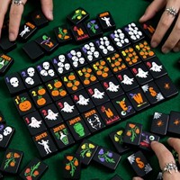 Jeu de tuiles de mahjong américain en acrylique de luxe, style dessiné à la main pour Halloween, jeu de table, prend en charge le logo et la taille personnalisés