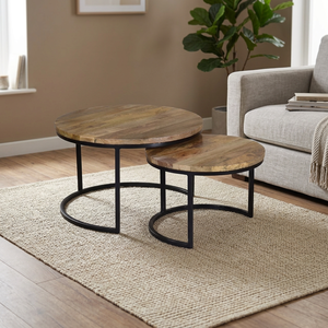 Modern Industrial & Vintage Metal Nesting Coffee Table <b>Adjustable</b> <b>Stool</b> Antique Style for Farmhouse Villa Living Rooms Hotels - Product Image 2