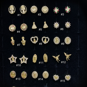 EC1812-<span class=keywords><strong>Mini</strong></span> <span class=keywords><strong>pendientes</strong></span> de oro de 18k con zirconia cúbica, joyería fina con incrustaciones de Diamante, para Madre María, Virgen de Guadalupe, san Benito - Product Image 3