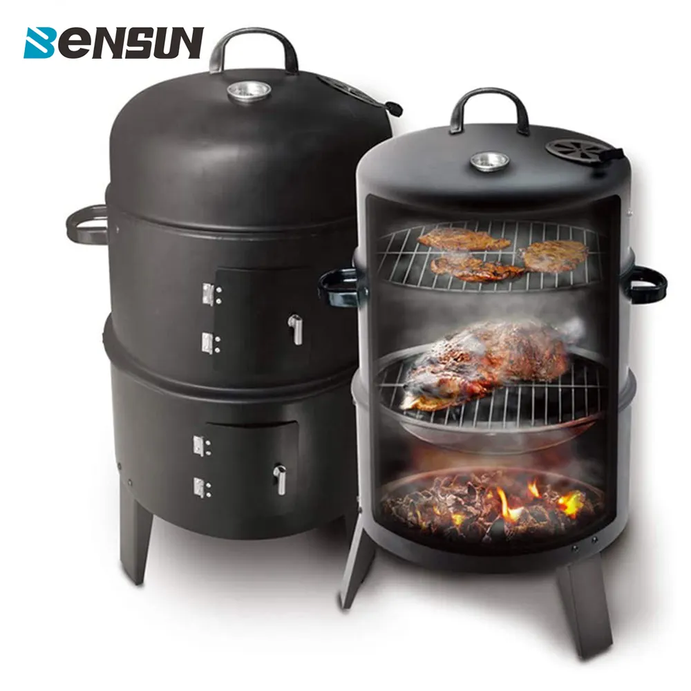 Factory bbq smoker Outlet 3 in 1 Use Outdoor BBQ Grills Smoker Charcoal Barbecue Grill With Thermometer