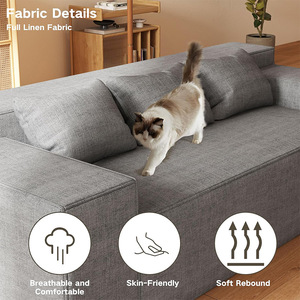 โซฟาโมดูลาร์ทันสมัยผ้าสีเทาเฟอร์นิเจอร์ห้องนั่งเล่นสามที่นั่งสไตล์นอร์ดิกดีไซน์ทรงสี่เหลี่ยม - Product Image 4