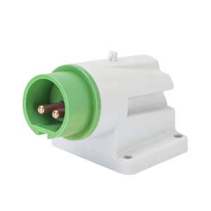 เต้ารับติดผนังแบบคงที่ 90 องศา IP44 2P 16A 40-50V สีเขียว แบบขันสกรู สายไฟพลาสติก - Product Image 1