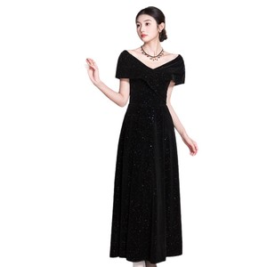 Off-The-Shoulder Black Evening Gown <b>A</b>-<b>Line</b> Glitter Sparkly <b>Dress</b> For Women Plus Size Formal Wear - Product Image 5