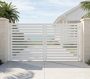 <span class=keywords><strong>Cancello</strong></span> Moderno <span class=keywords><strong>Bianco</strong></span> in Alluminio a Doppia Anta a Battente con Lamelle, Stile Costiero Hamptons, Verniciato a Polvere Antiruggine, Standard Australiano - Product Image 2
