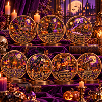 Pièce de collection souvenir en cuivre pur 999 de 1 oz, artisanale, avec motifs Citrouille et Chat Noir, en boîte cadeau d'Halloween, impression UV en relief 3D