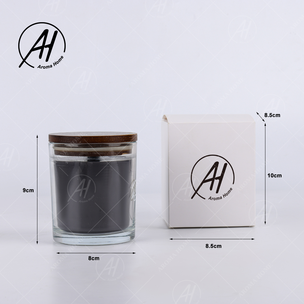 Transparent Glass Jar Brown Lid Cross Wooden Wick Soy Wax Scented Candle Black 3