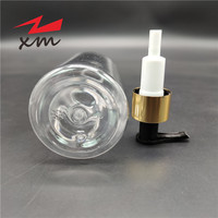 Flacon pompe cylindrique en PET transparent de luxe avec col en aluminium doré, contenant cosmétique vide pour gel douche, lotion, savon liquide, recharge